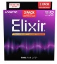  Elixir 16027 NanoWeb Phosphor Bronze Custom Light 11-52 3-Pak 